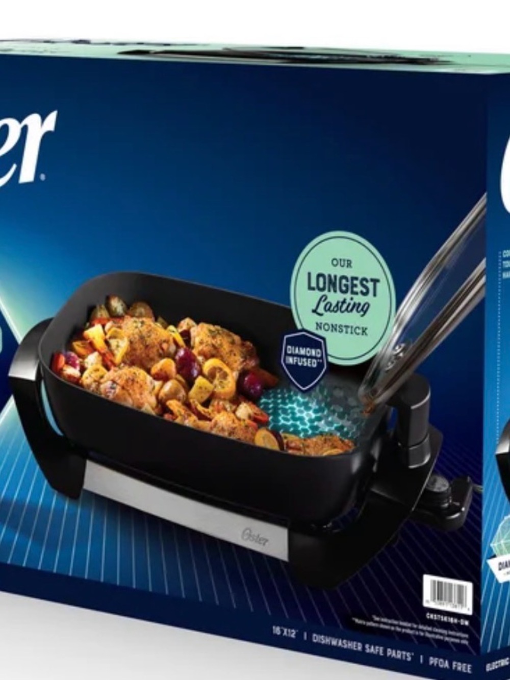 Oster DiamondForce Electric Skillet with Hinged Lid
